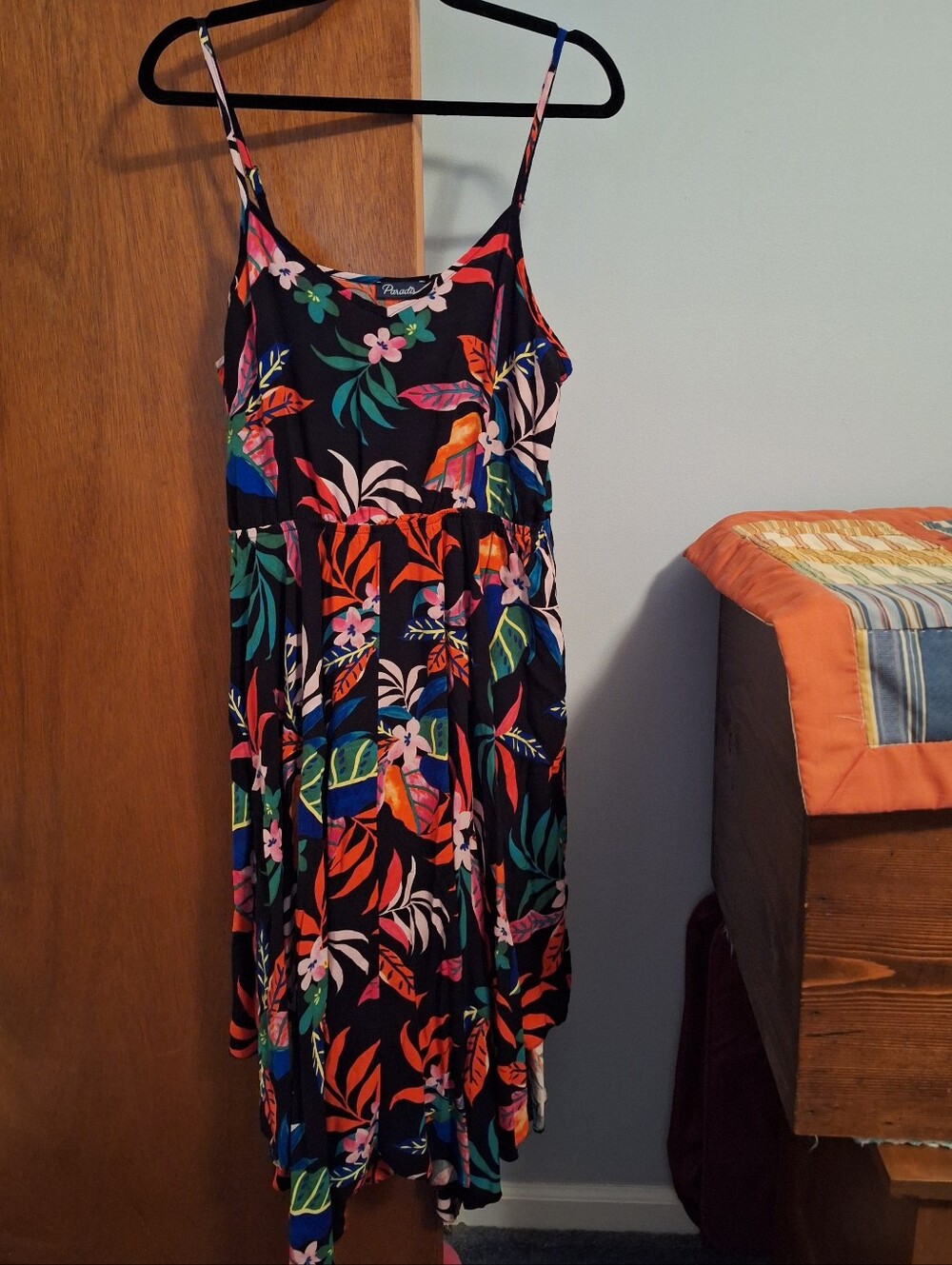Final Price* Paradis Tropical Floral Spaghetti-Strap Midi Dress Women's Size L